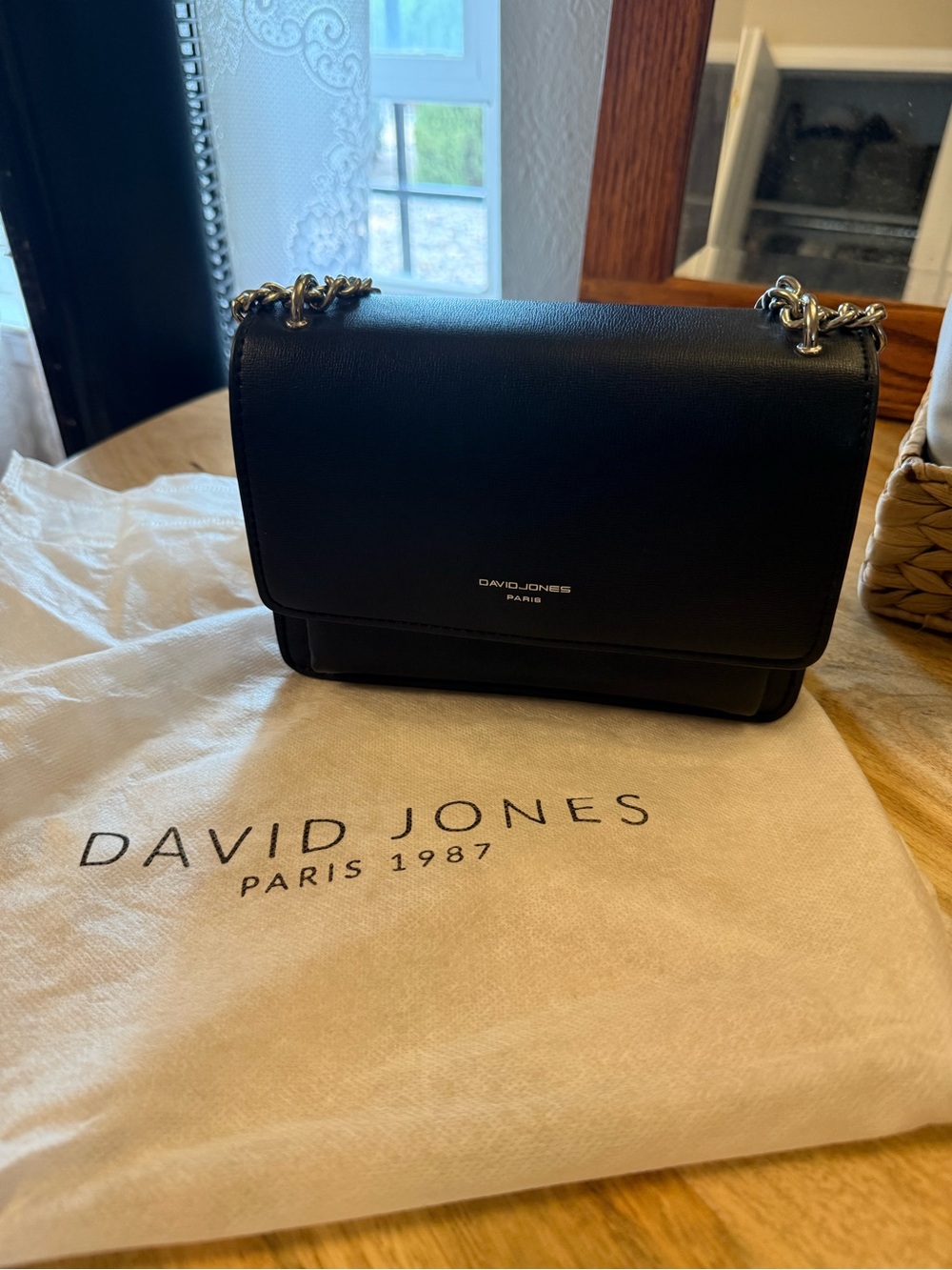David Jones Paris Black with Silver Hardware Crossbody & Shoulder Bag
